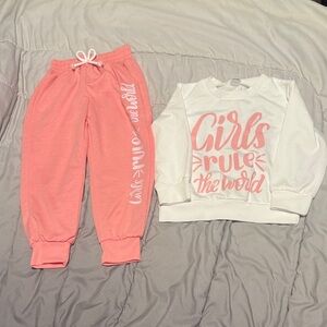 Girls Rule Pink and White Sweatshirt Set